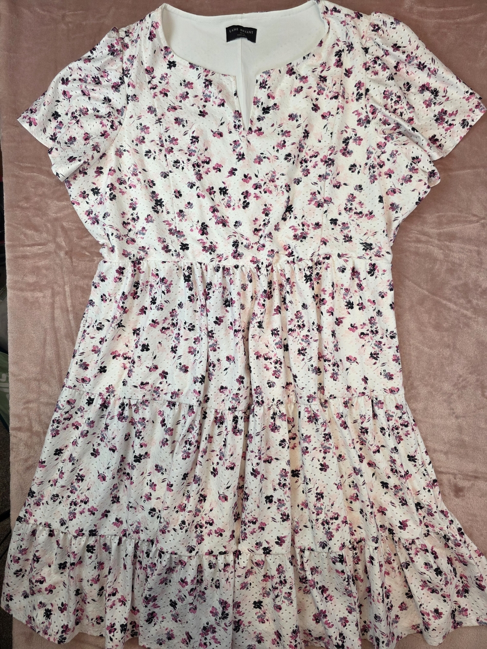 Lane Bryant White Dress with Pink & Black Floral Print